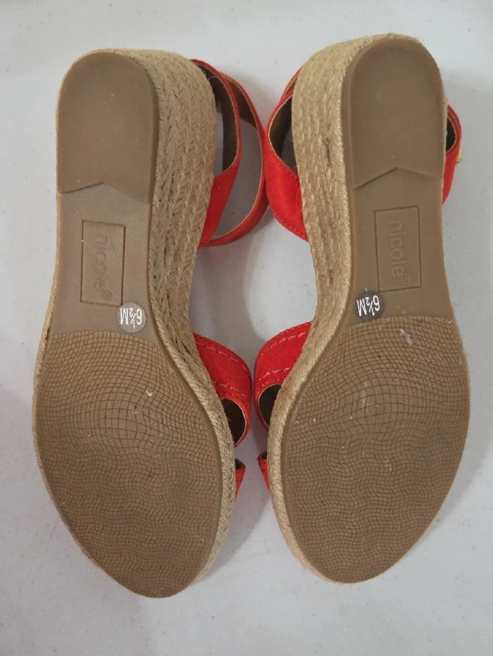 Nicole Orange-Red Suede Crisscross Wedge Sandals